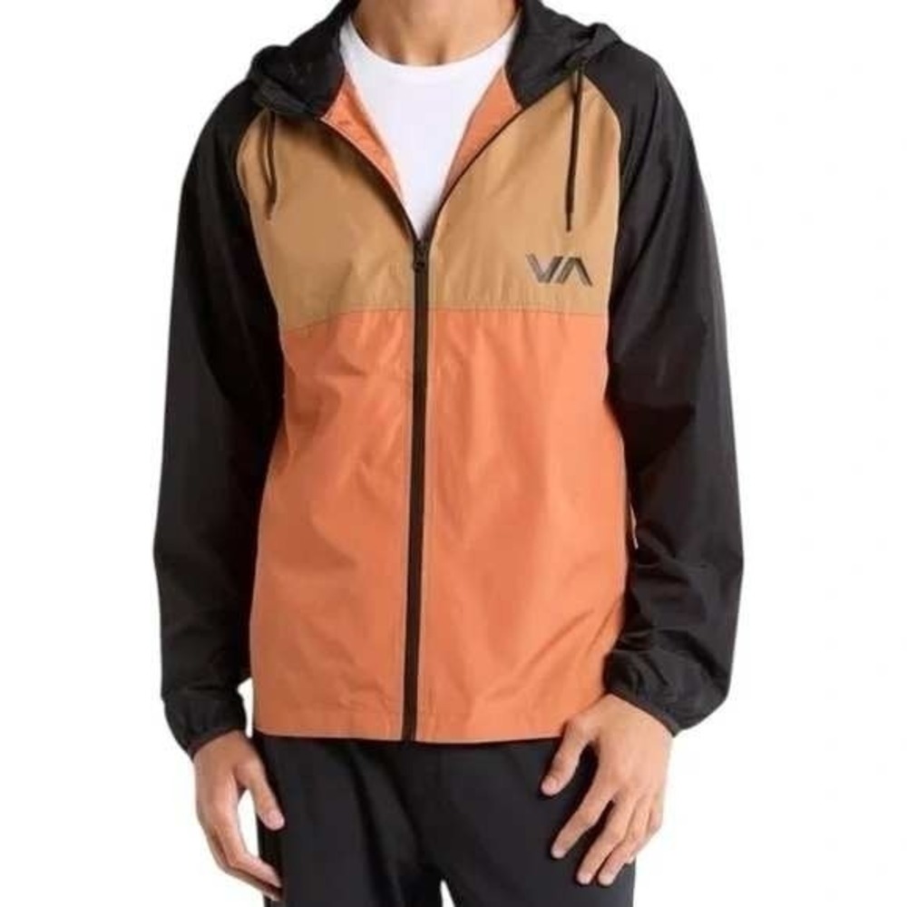 RVCA Ryder Colorblock Windbreaker Jacket Black Tan Orange Hooded Mens Small NWT